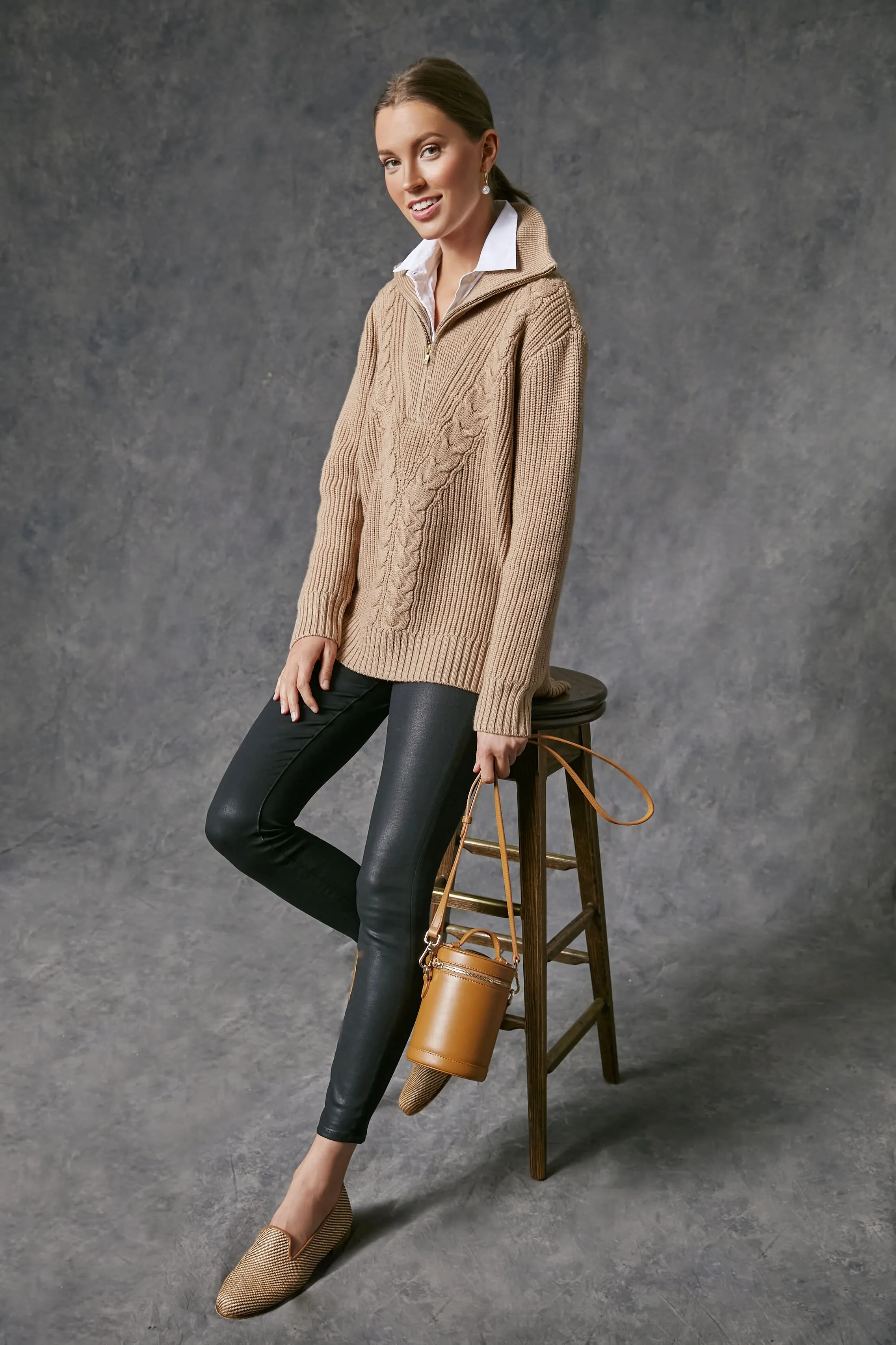 Camel Quarter Zip Estella Sweater