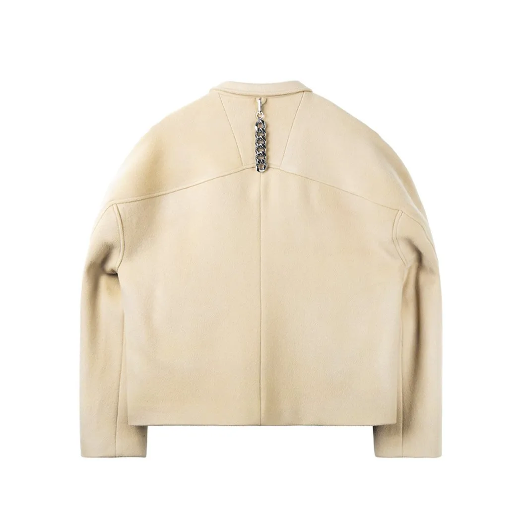 Double Row Custom Adjustable Button Short Woolen Jacket Khaki