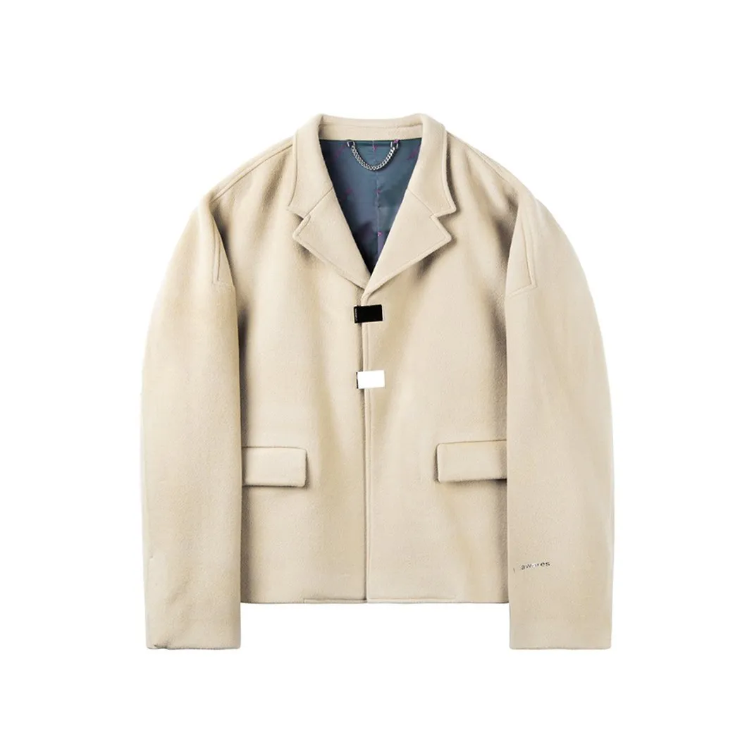 Double Row Custom Adjustable Button Short Woolen Jacket Khaki