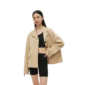 Double Row Custom Adjustable Button Short Woolen Jacket Khaki