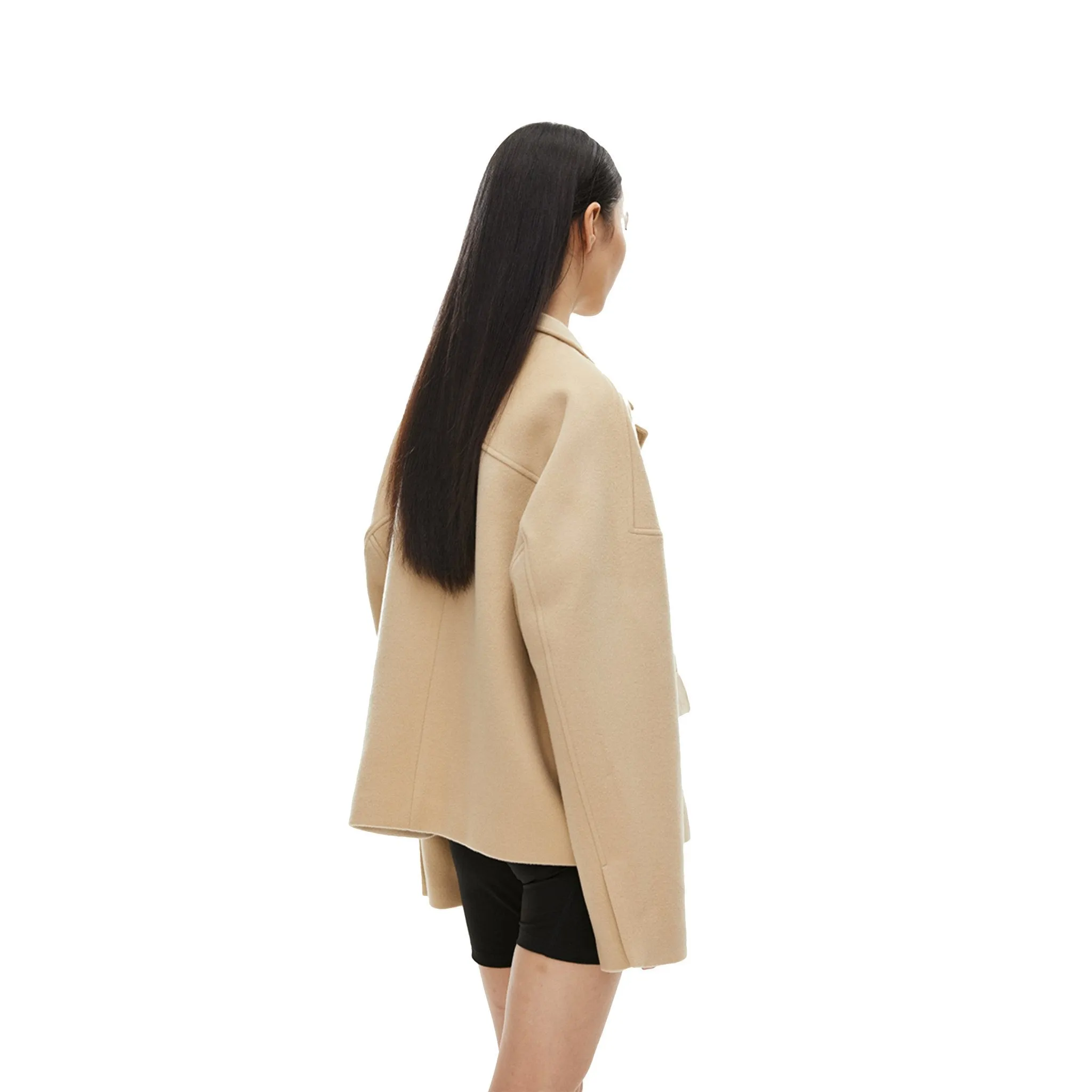Double Row Custom Adjustable Button Short Woolen Jacket Khaki