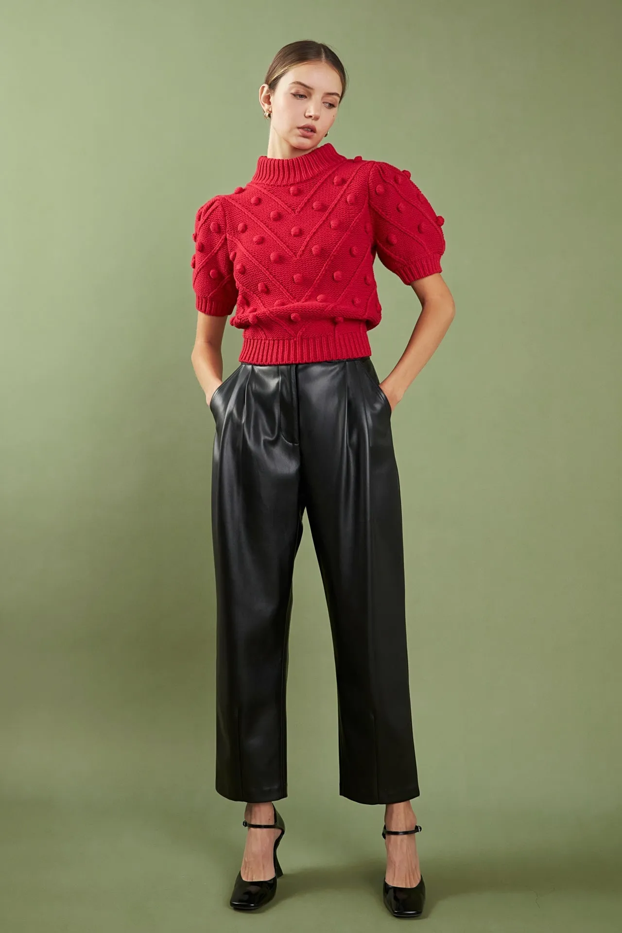 English Factory - Pom Pom Puff Sleeve Sweater
