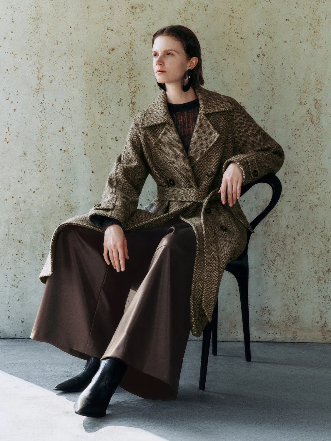 Notched Collar Double Breasted Coats