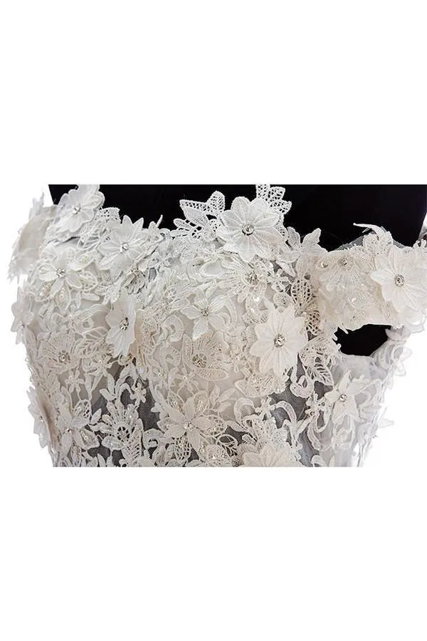 Off-Shoulder Knee Length Organza Lace Homecoming Dress With Beads TR0140