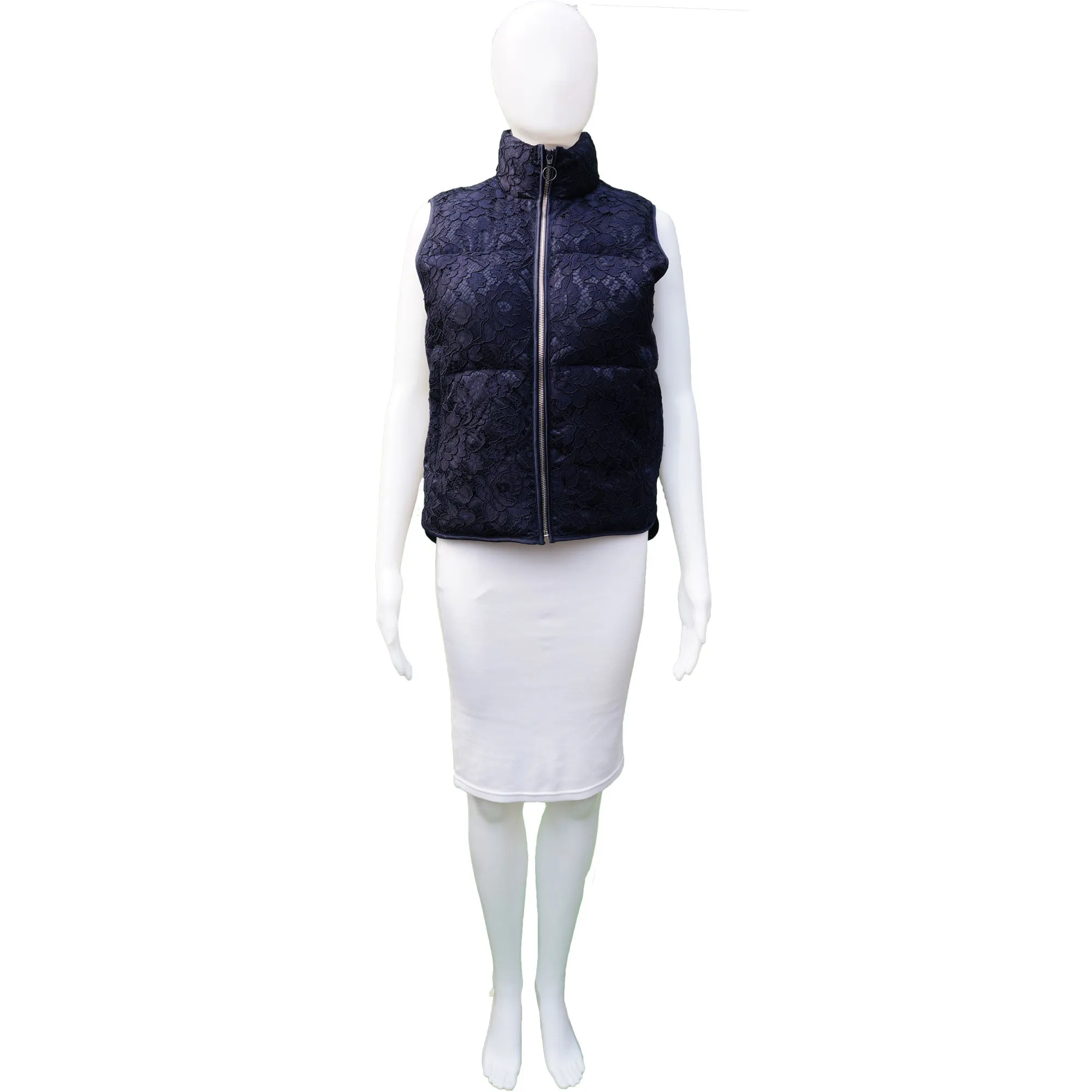 SANDRO GUIPURE LACE PUFFER VEST