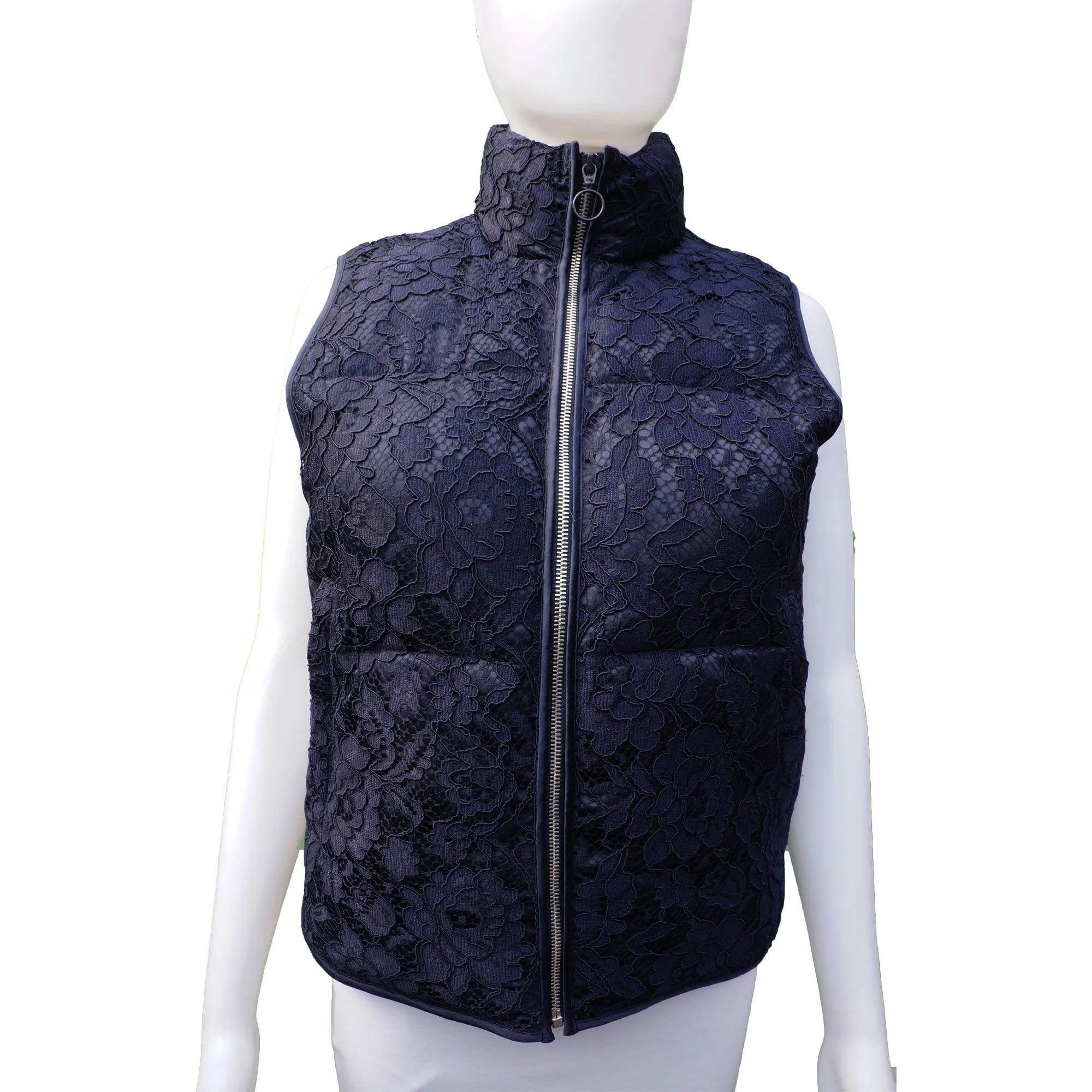 SANDRO GUIPURE LACE PUFFER VEST
