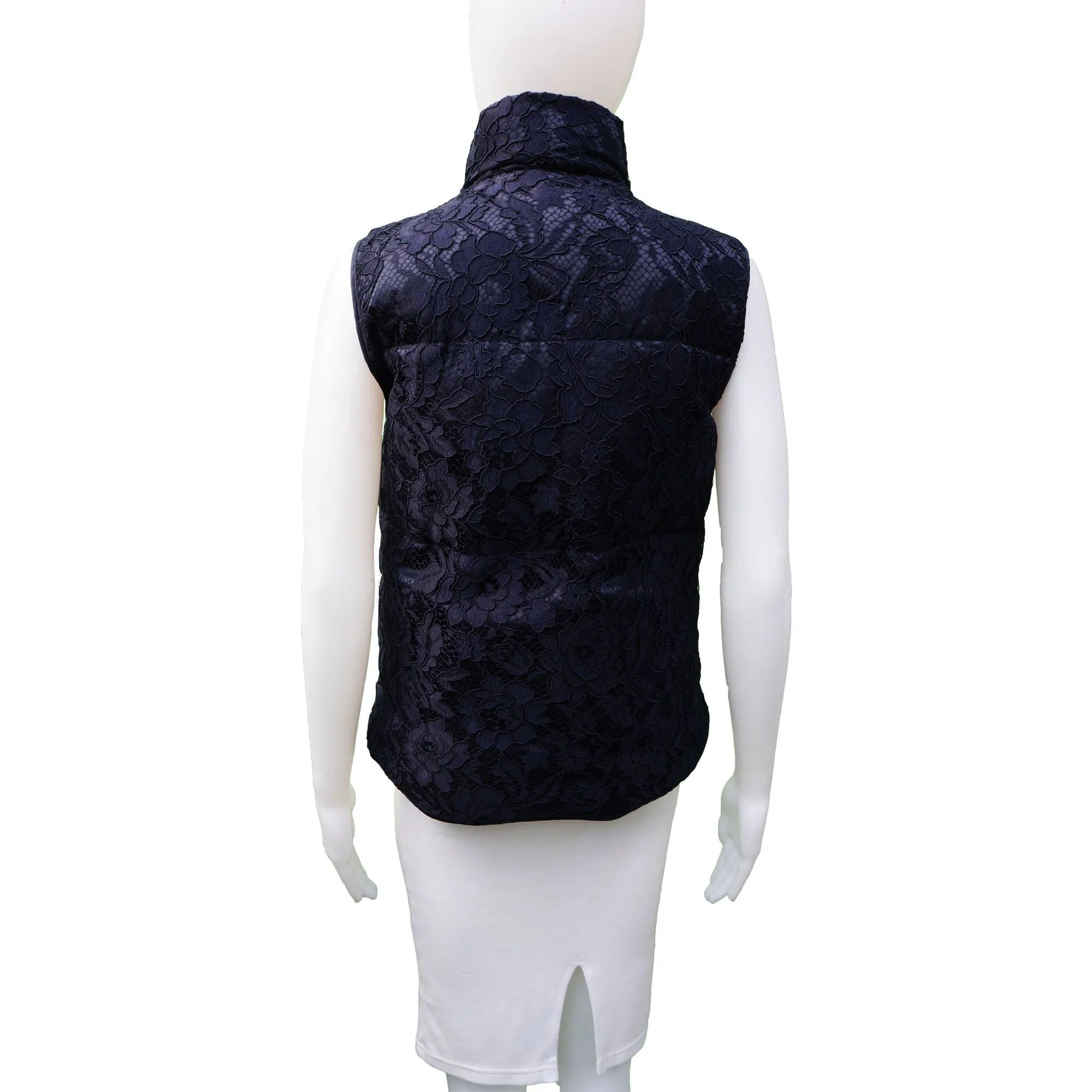 SANDRO GUIPURE LACE PUFFER VEST